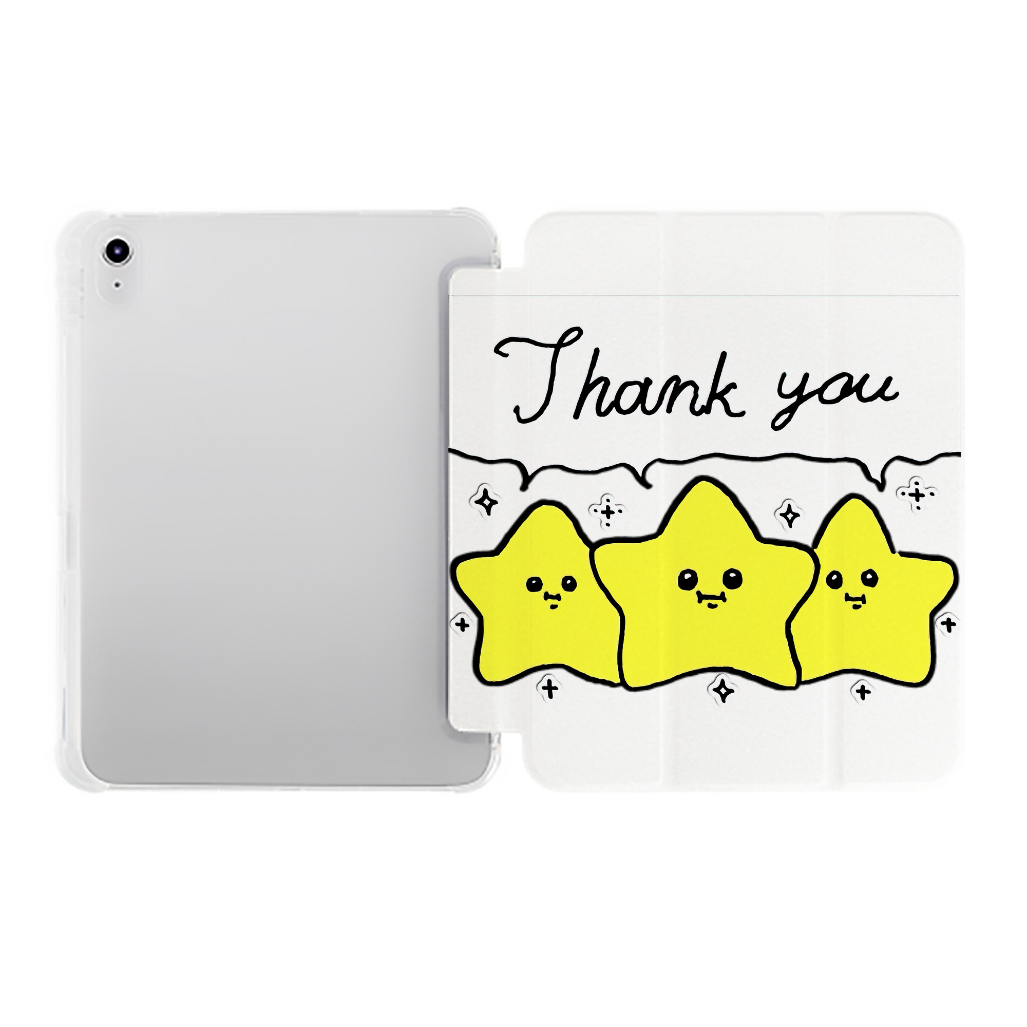 （画像用） ちいかわ 流れ星 Chii-kawa Shooting star IPad ケース ペン収納付き 三つ折りスタンド PUレザー×シリコン 対応機種9.5/10.5/10.9インチ